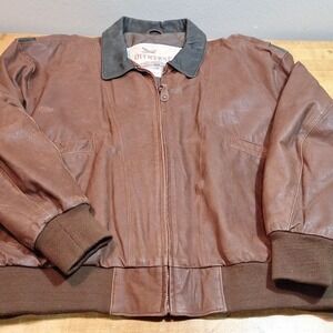 Vintage Leather Bomber Flight Jacket Brown XL 80s 90s Officer's‎ Club Londontown